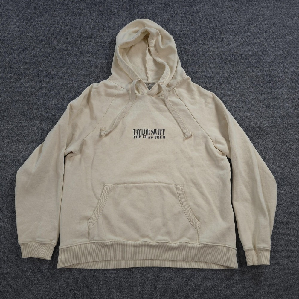 Taylor Swift Hoodie Womens Large Beige The Eras Tour Graphic Fleece Pullover